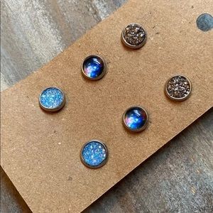 NEW Faux Druzy Metallic Stud Earrings